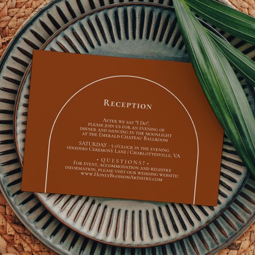Simple Boho Arch Terracotta Wedding Reception Enclosure Card