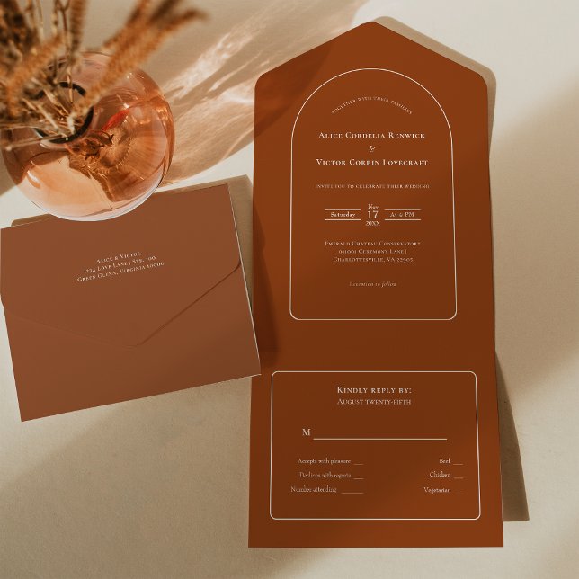 Simple Boho Arch Terracotta Wedding RSVP All In One Invitation (Creator Uploaded)