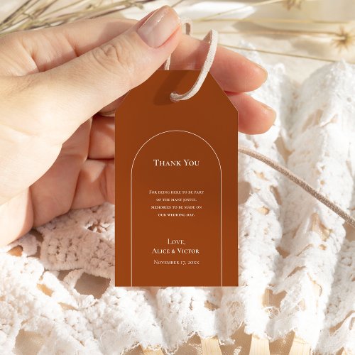 Simple Boho Arch Terracotta Wedding Thank You Gift Tags