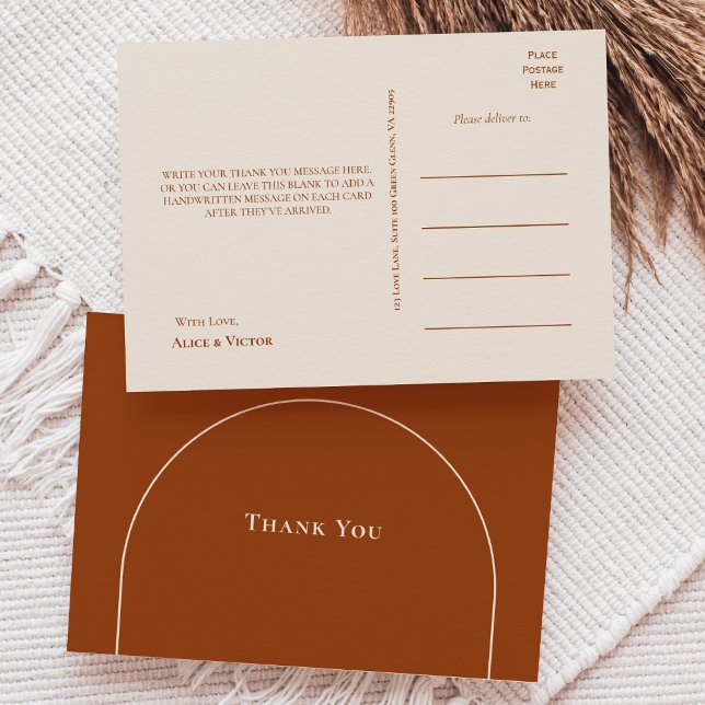 Simple Boho Arch Terracotta Wedding Thank You Postcard (Creator Uploaded)
