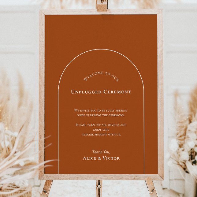 Simple Boho Arch Terracotta Wedding Unplugged Sign (Creator Uploaded)