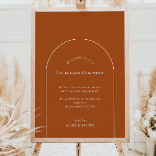 Simple Boho Arch Terracotta Wedding Unplugged Sign