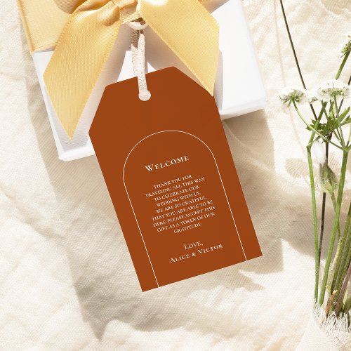 Simple Boho Arch Terracotta Wedding Welcome Gift Tags