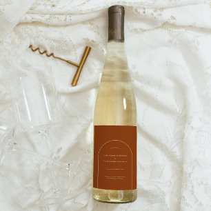 Simple Boho Arch Terracotta Wedding Wine Label