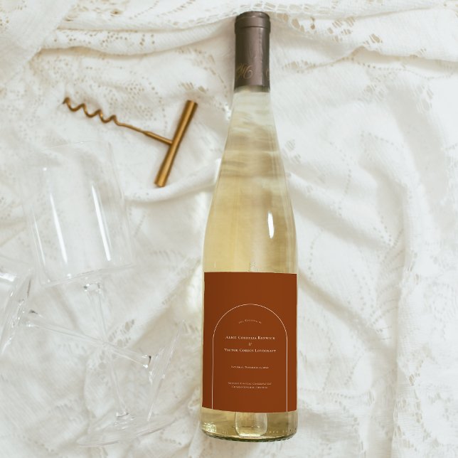 Simple Boho Arch Terracotta Wedding Wine Label (Creator Uploaded)