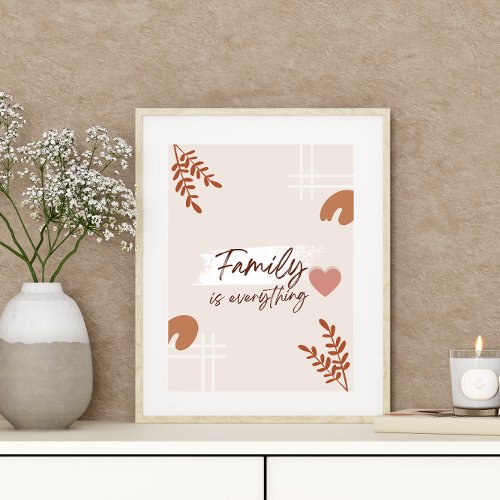 Simple Boho Art Leaf Hearts Family is Everything  Poster