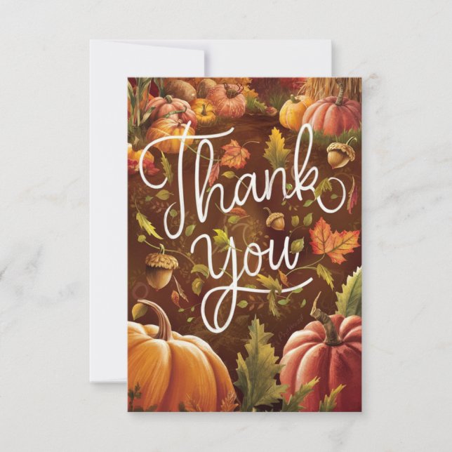 Simple Boho Autumn Fall Thank You Card (Front)