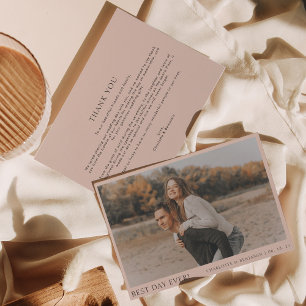 Simple Boho Beige Photo Best Day Ever Wedding Thank You Card