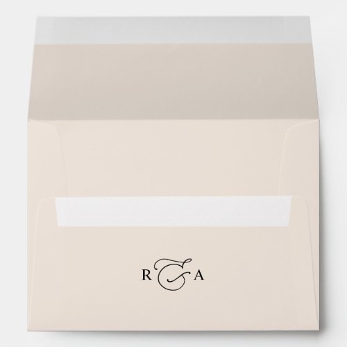 Simple Boho Blush Return Address Monogram Wedding Envelope - Designed to coordinate with our Romantic Script wedding collection, this customizable Invitation envelope with pre-printed return address, features a neutral blush envelope with black text and a custom monogram. To make advanced changes, please select "Click to customize further" option under Personalize this template.