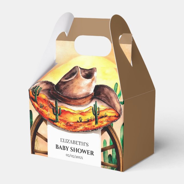 Simple Boho Boot Cowboy Baby Shower Favor Boxes (Front Side)