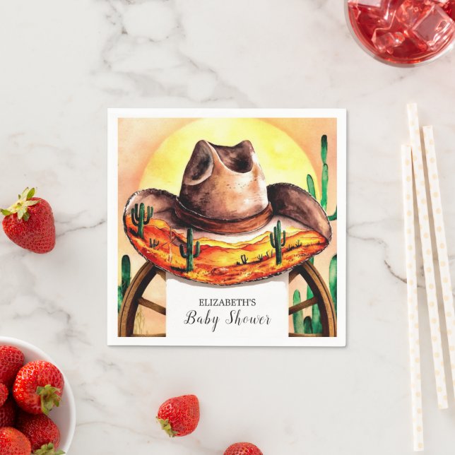 Simple Boho Boot Cowboy Baby Shower Napkins (Insitu)