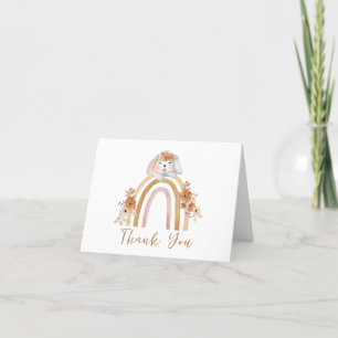 Simple Boho Bunny Rainbow Floral Baby Shower  Letterpress Thank You Card