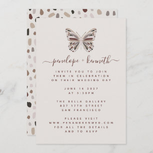 Simple Boho Butterfly Burgundy and Taupe Wedding Invitation