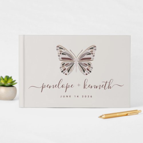 Simple Boho Butterfly Burgundy Taupe Wedding   Guest Book