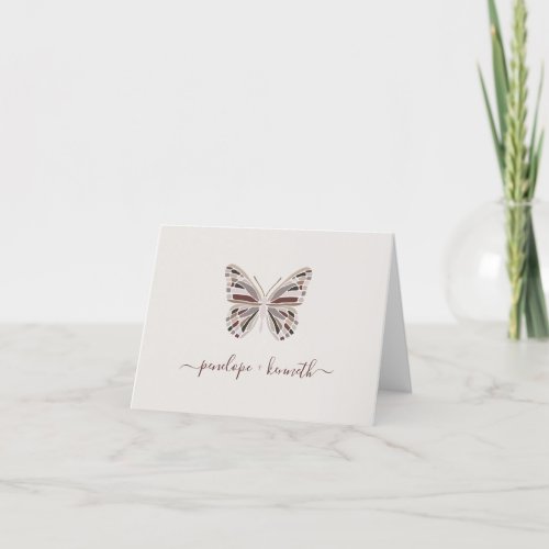 Simple Boho Butterfly Burgundy Taupe Wedding  Thank You Card