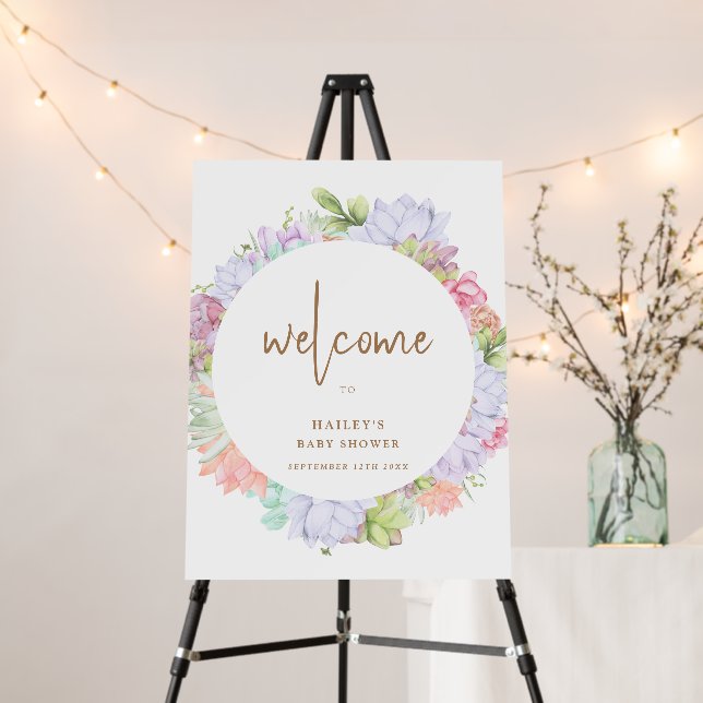 Simple Boho Cactus Baby Shower Welcome Sign (In Situ (Stand))