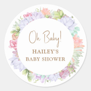 Simple Boho Cactus Desert Oh Baby Shower  Classic Round Sticker