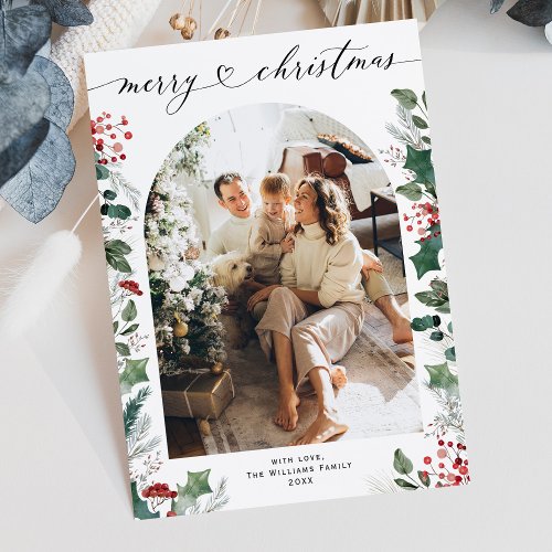 Simple Boho Chic Single Photo Christmas  Holiday Card