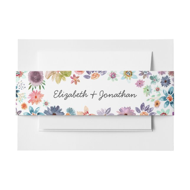 Simple Boho Chic Wildflower Botanical Wedding Invitation Belly Band (Front Example)