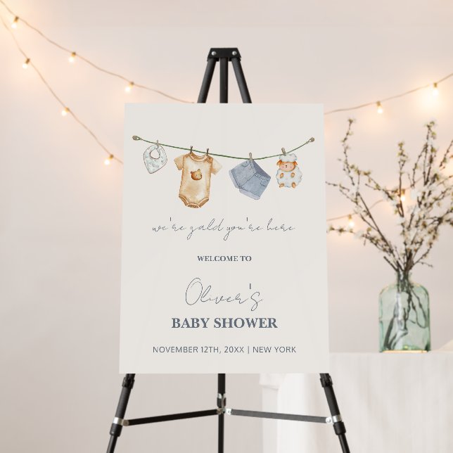 Simple Boho Clothesline Baby Shower Welcome Sign  (In Situ (Stand))