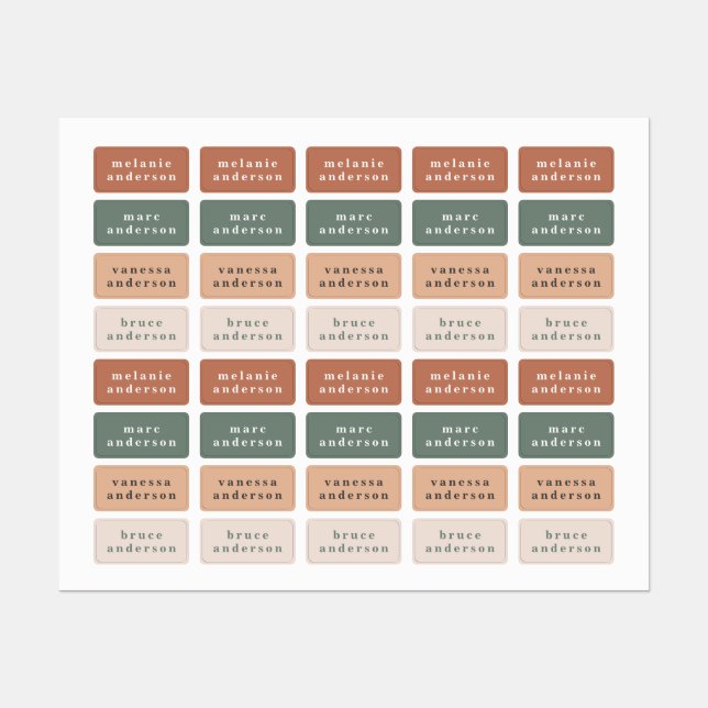 Simple Boho Colorful Waterproof Name Labels (Sheet)