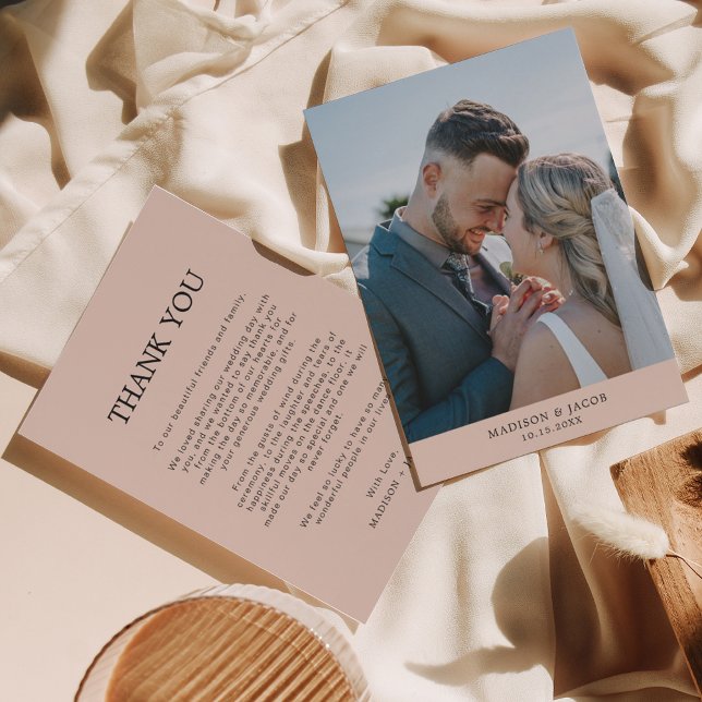 Simple Boho Cream Beige With Photo Wedding Thank You Card (Creator Uploaded)