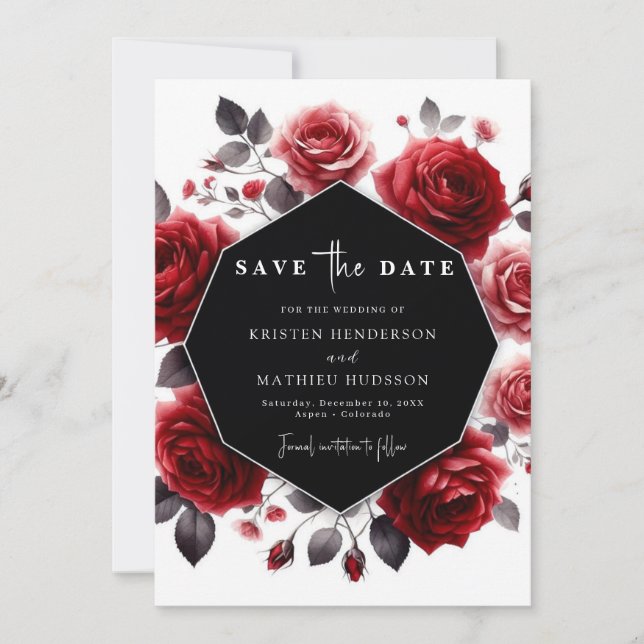 Simple Boho Crimson Red Wedding Save The Date (Front)