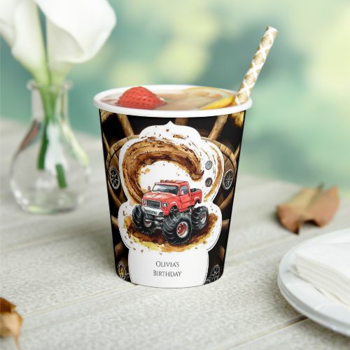 Simple Boho Cute Monster Truck Birthday Paper Cups