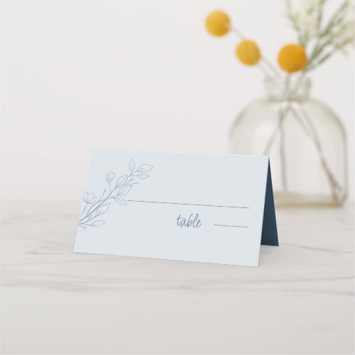 Simple Boho Dusty Blue Folded  Wedding Place Card