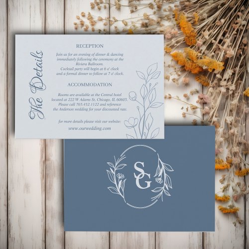Simple Boho Dusty Blue Wedding Details Enclosure Card