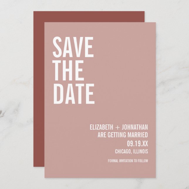 Simple Boho Dusty Rose Typography Save The Date Invitation (Front/Back)