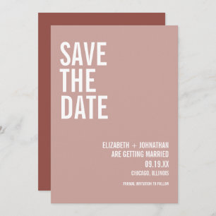 Simple Boho Dusty Rose Typography Save The Date Invitation