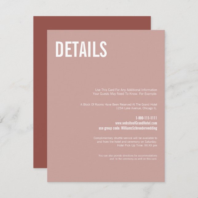 Simple Boho Dusty Rose Typography Wedding Details Enclosure Card (Front/Back)