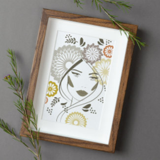 Simple Boho Earth Tones Woman Portrait Floral