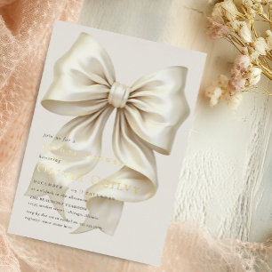 Simple Boho Elegant Ivory Cream Bow Bridal Shower Foil Invitation