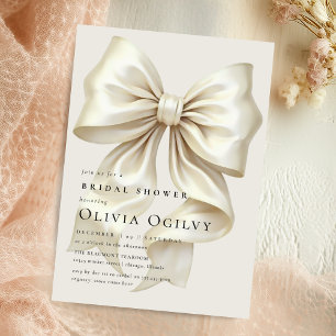 Simple Boho Elegant Ivory Cream Bow Bridal Shower Invitation