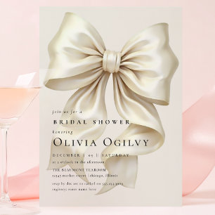 Simple Boho Elegant Ivory Cream Bow Bridal Shower Invitation Postcard
