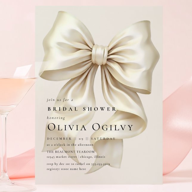 Simple Boho Elegant Ivory Cream Bow Bridal Shower Invitation Postcard (Creator Uploaded)