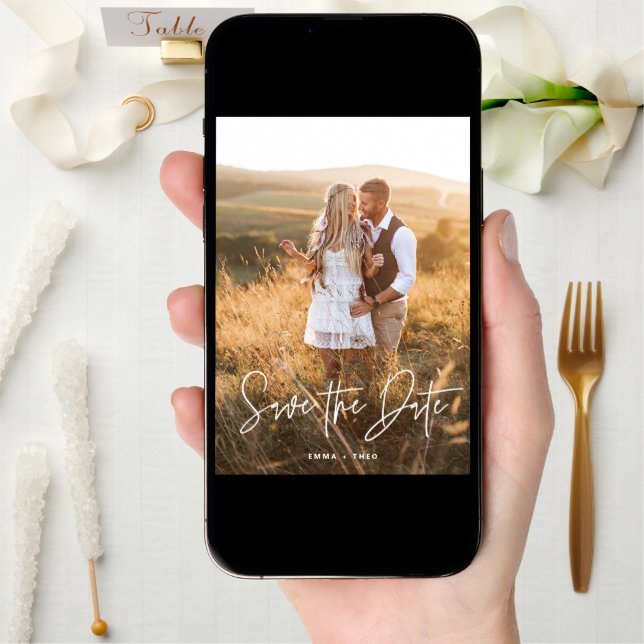Simple Boho | Elegant Modern Script and Photo Save The Date (Front Digital)