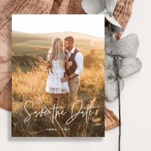 Simple Boho Elegant Script Photo Save the Date Announcement Postcard