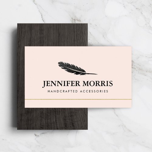 Simple Boho Feather Jewelry Designer Artist Pink Business Card