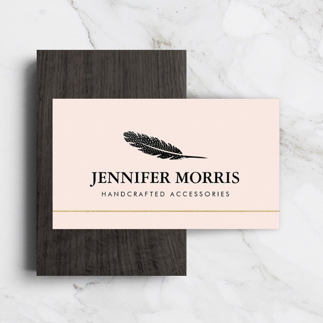 Simple Boho Feather Jewelry Designer Artist Pink Business Card (Creator Uploaded)