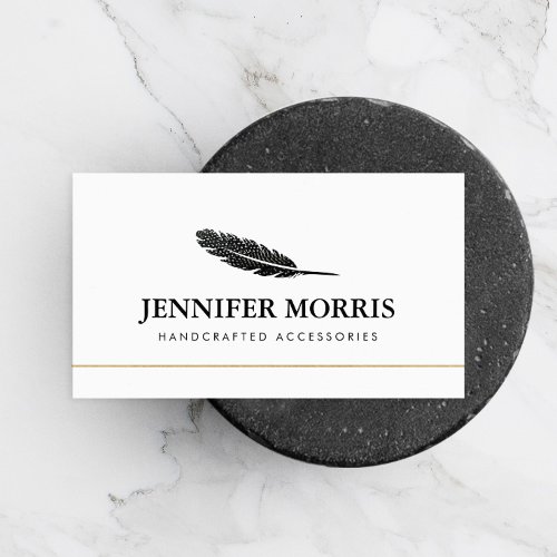 Simple Boho Feather Jewelry Designer Artist White Business Card