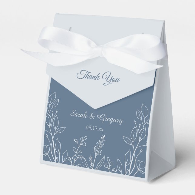  Simple Boho Floral Dusty Blue Favor Boxes (Front Side)