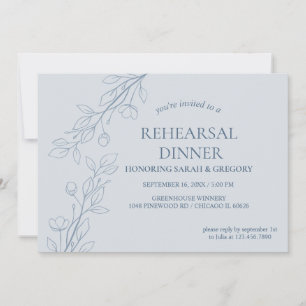 Simple Boho Floral Dusty Blue Rehearsal Dinner Invitation