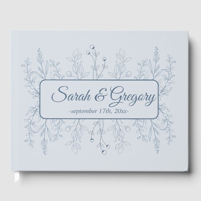 Simple Boho Floral Dusty Blue Wedding  Guest Book (Front)