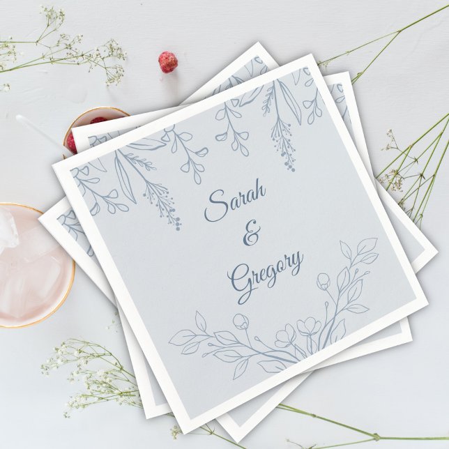 Simple Boho Floral Dusty Blue  Wedding  Napkins (Creator Uploaded)