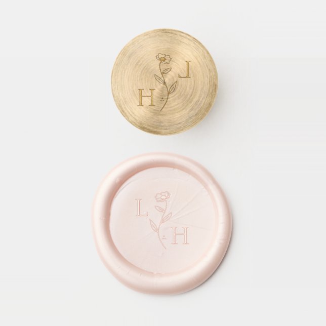 Simple Boho Floral Monogram Wedding Wax Seal Stamp (Stamped)