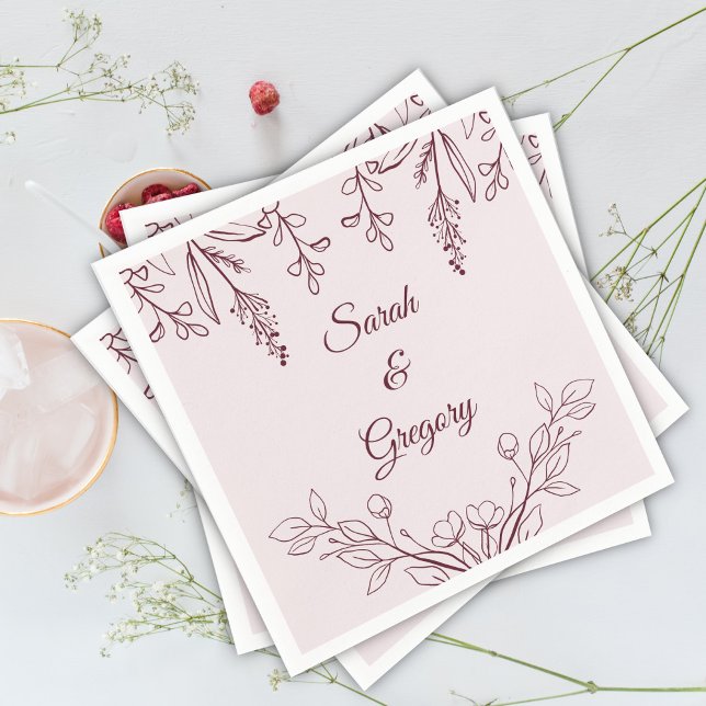 Simple Boho Floral Ruby Wine Wedding  Napkins (Creator Uploaded)