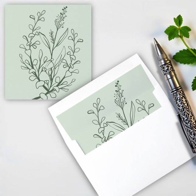 Simple Boho Floral Sage Green Envelope Liner (Creator Uploaded)